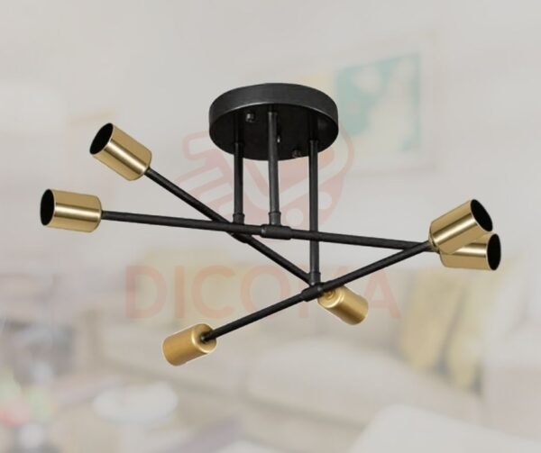 Lámpara tipo Sputnik 6 Focos Negro con Dorado