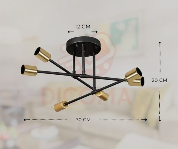 Lámpara tipo Sputnik 6 Focos Negro con Dorado