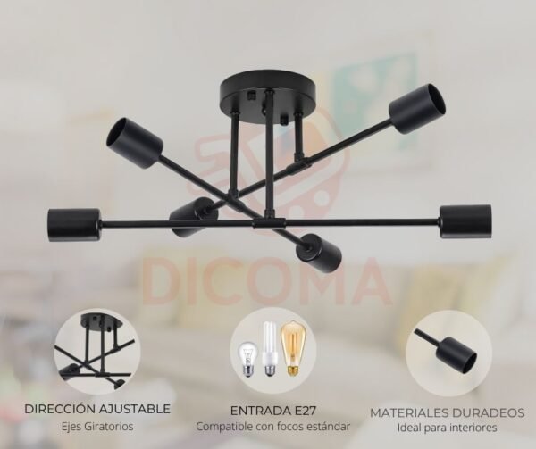 Lámpara tipo Sputnik 6 Focos Negra