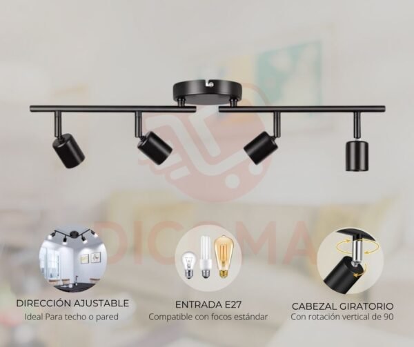 Lámpara de Riel con 4 Focos Direccionables