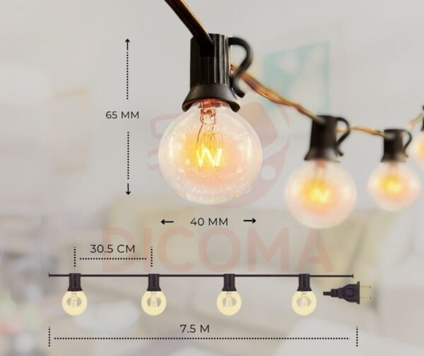 Guirnalda con 25 Focos Luz Cálida – 7.6 m para Exterior e Interior